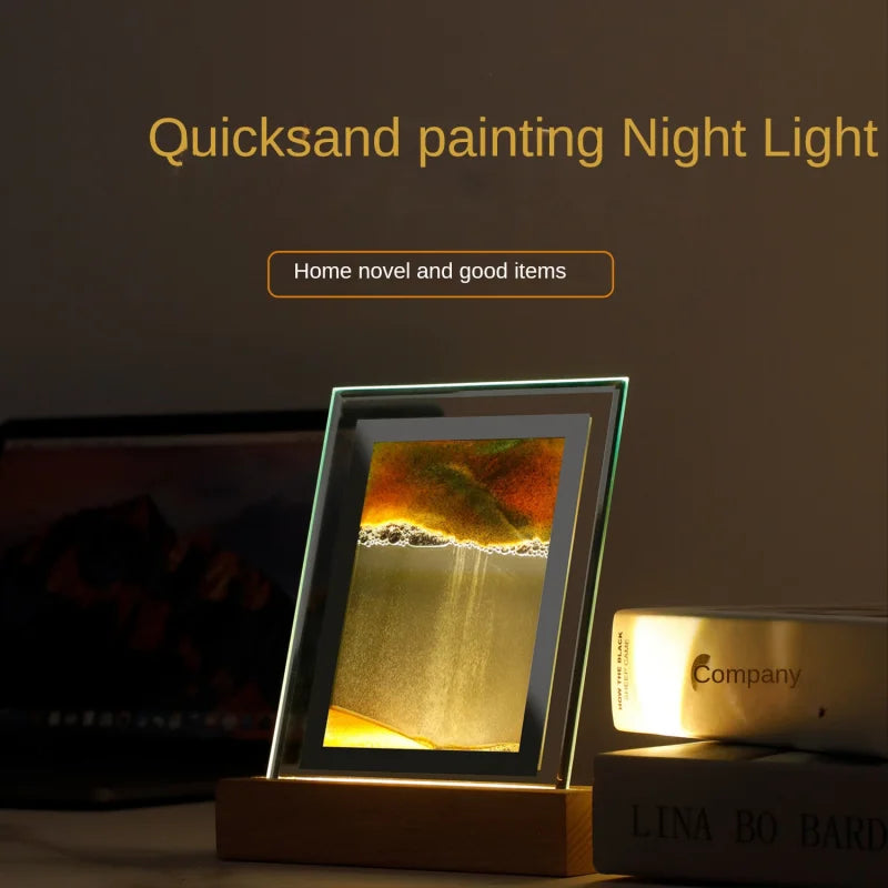 Creative 3D Glass Quicksand Painting Lamp Gift Led Table Night Light Home Atmosphere Lamp Sand Art Moving Night Lamp