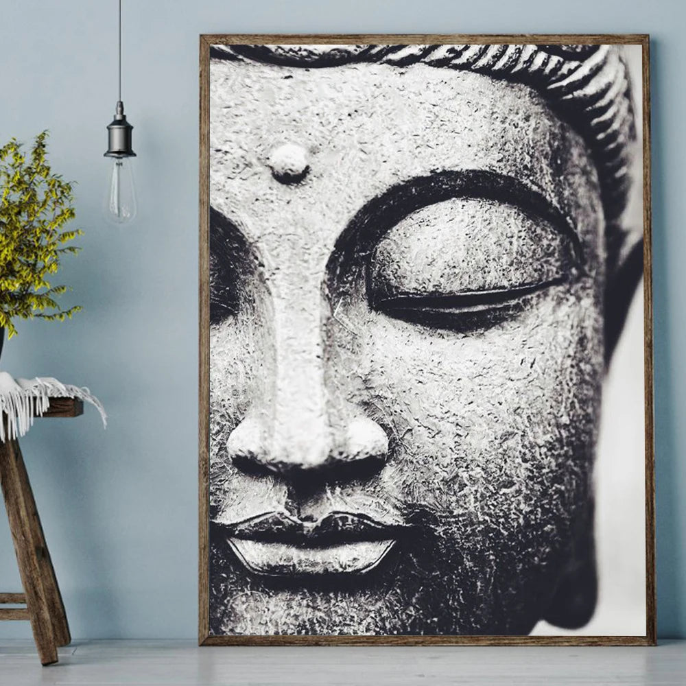 Black And White Buddha Statue Quote Poster Prints Minimalism Aesthetic Meditation Religion Buddhist Canvas Wall Art Home Decor