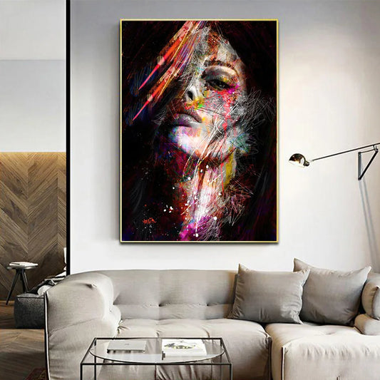 Beautiful Abstract Woman Face Graffiti Colorful Wall Art Canvas Paintings Posters and Prints Pictures for Living Room Home Decor