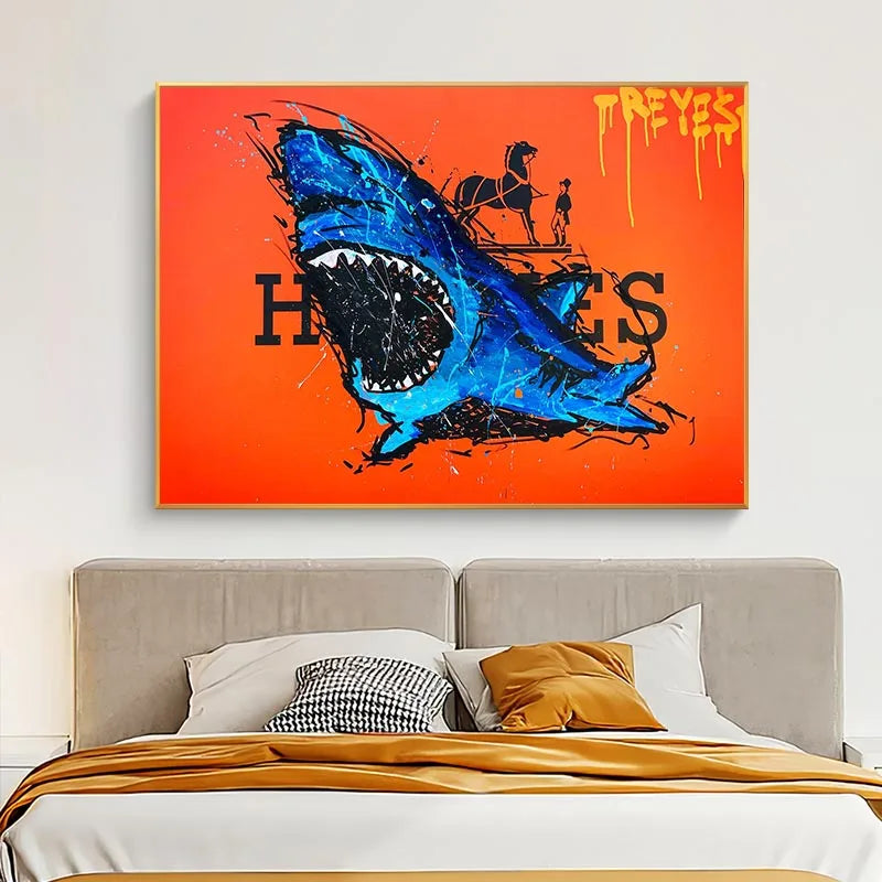 Abstract Luxury Shark Posters Oil Painting Spray Print On Canvas Home Decor Wall Art Modern Pop Hanging Pictures For Living Room