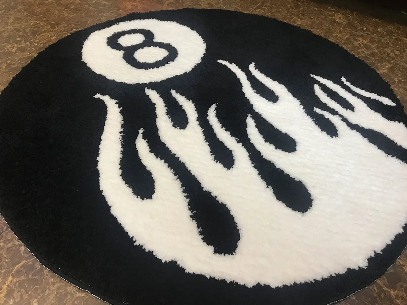 White Flame Billiard Black No. 8 Round Flocking Trend Rug Tufted Soft Plush Rug Living Room Bedroom Spooky Halloween Home Decor