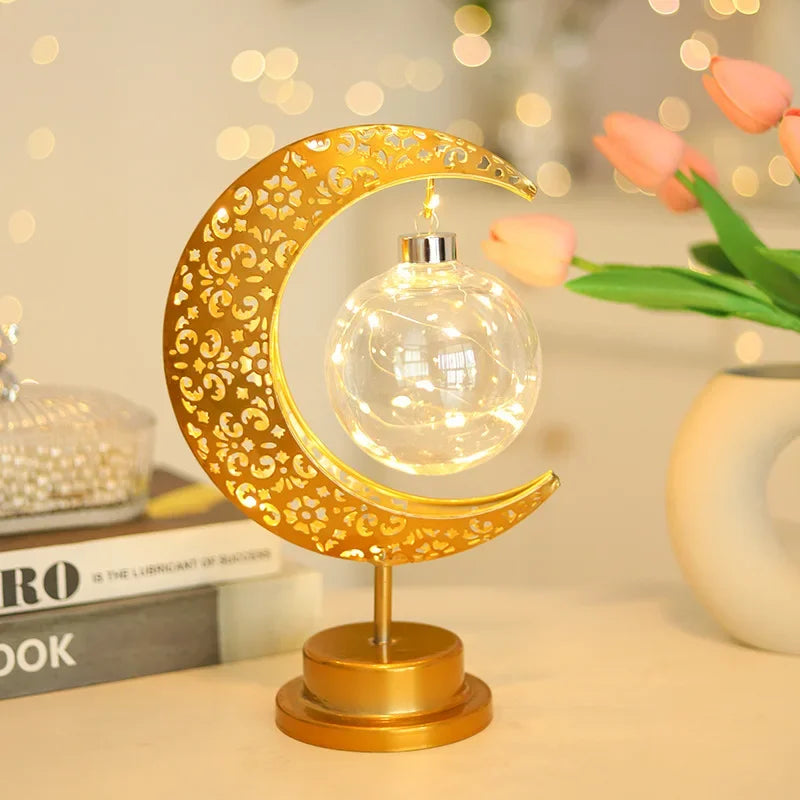 Ramadan Moon Led Light 2024 Eid Mubarak Decoration Metal Lamp for Home Room Ramadan Kareem Islamic Muslim Eid Al Adha Party Gift