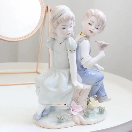 Girl and Boy Sculpture Home Decor Porcelain Couples Figurine Character Statue Ceramics Craft Living Room Decoration Modern Art