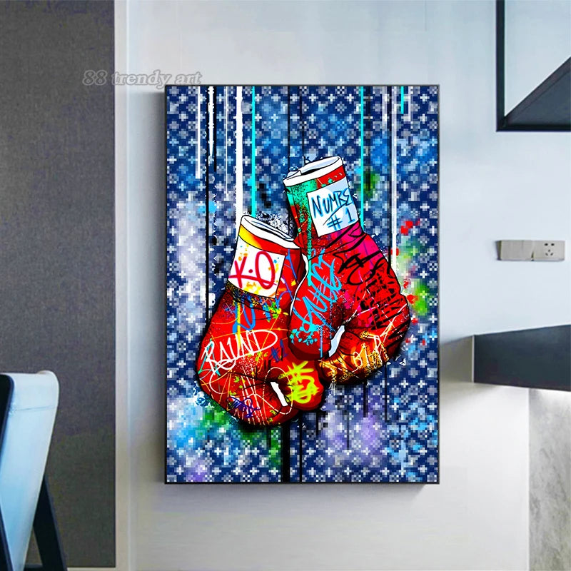 Abstract Luxury Pop Art Posters Boxing Gloves Graffiti Canvas Painting Fashion Wall Art Pictures Home Living Room Decor No Frame