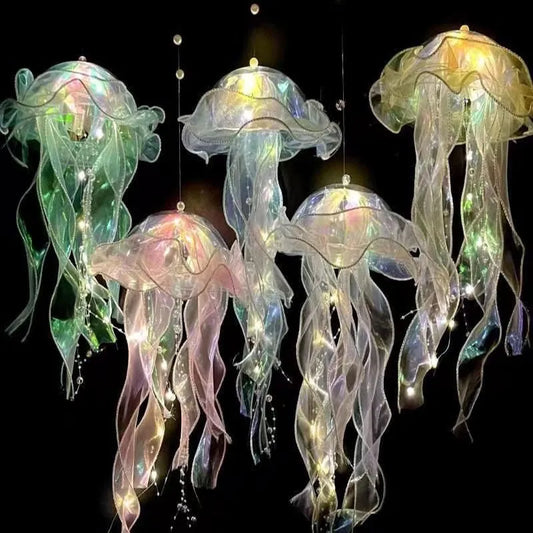 Jellyfish Lamp Portable Lantern Kids Children Bedroom Hanging Night Light Under The Sea Colorful Mermaid Ocean Party Home Decor