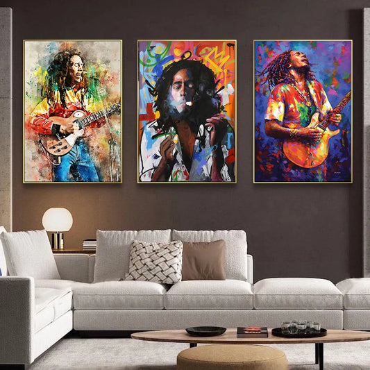 Abstract Bob Marley Canvas Painting Father of Music Portrait Posters and Prints Wall Art Picture Living Room Home Decoration