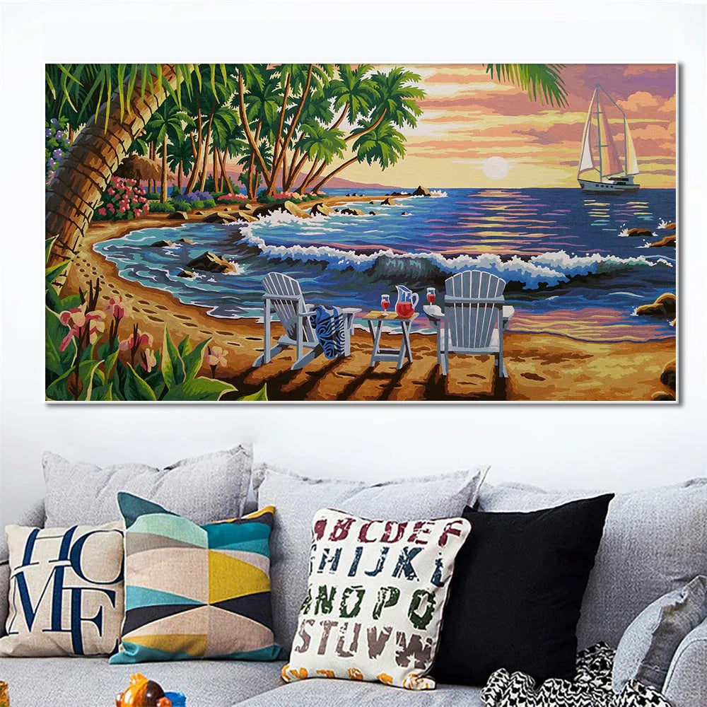 Summer Coastal Vacation Sunset Scenery Canvas Painting Print Seascape Picture For Living Room Home Wall Art Decor Poster Cuadros