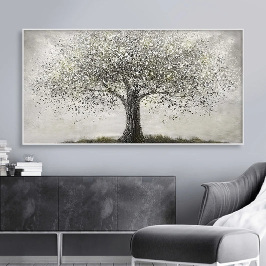 Black and White Tree of Life Poster Modern Oil Painting Print on Canvas Wall Art Picture for Living Room Home Decor