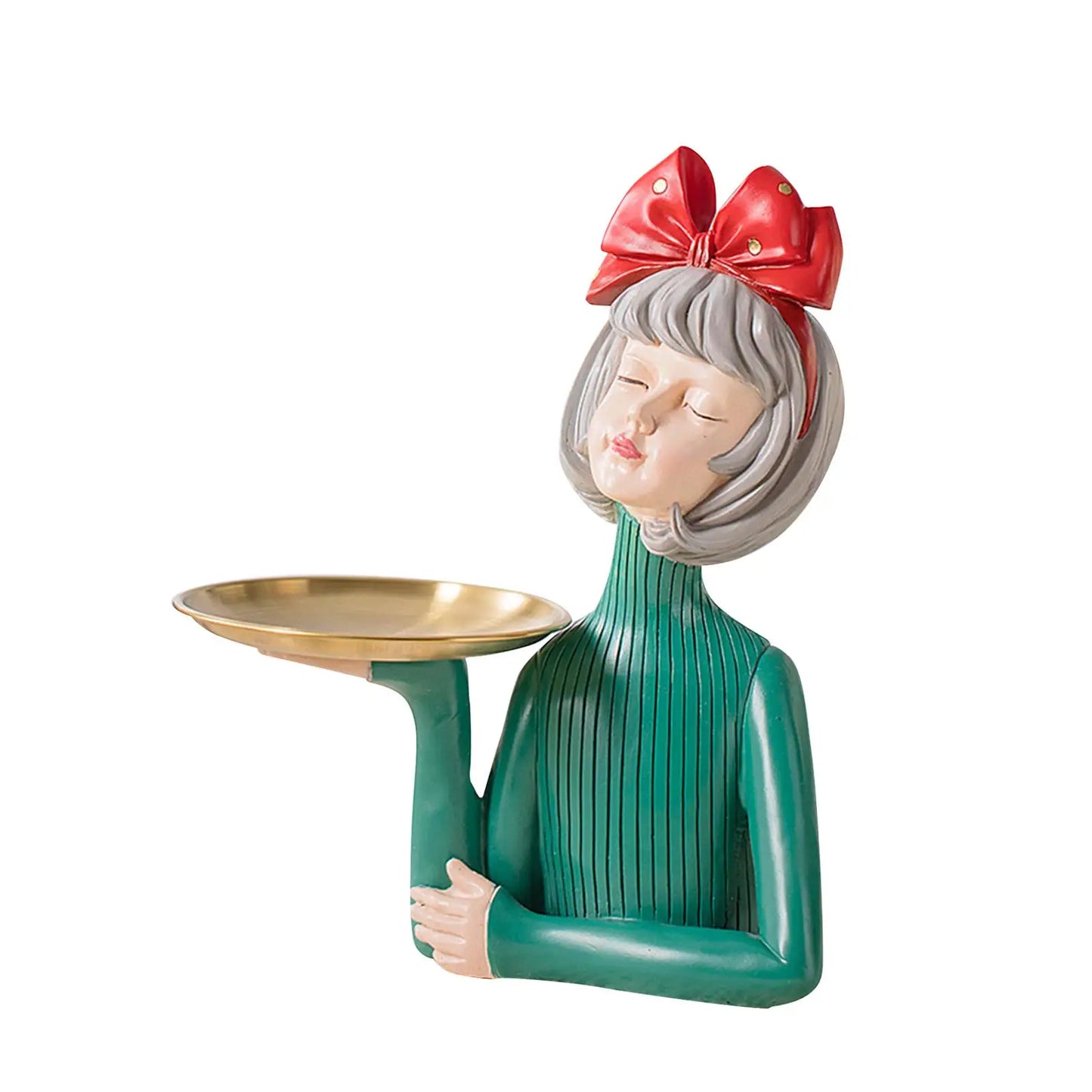 Lovely Girl Statue Storage Tray Home Decoration Figurine Keys Holder Candy Dish for Tabletop Entryway Cabinet Office Living Room