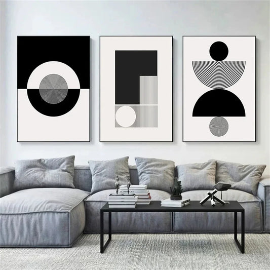 Abstract Geometrical Shapes Art Poster Prints Modern Black White Wall Art Canvas Painting for Living Room Home Decoration