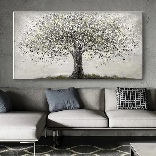 Black and White Tree of Life Poster Modern Oil Painting Print on Canvas Wall Art Picture for Living Room Home Decor