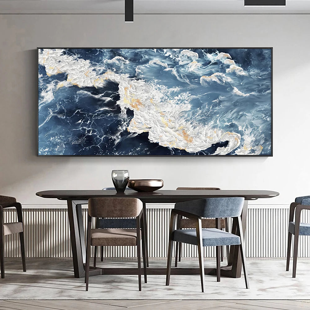 Large Sea Canvas Painting Landscape Poster Abstract Blue Sea White Wave Print Wall Picture For Living Room Home Decoration Gift