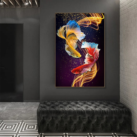 Abstract Goldfish Posters and Prints Canvas Painting Nordic Luxury Gold Lines Wall Art Pictures For Interior Cuadros Home Decor