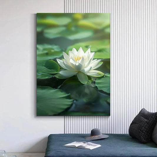 Patches of Duckweed Decorative Painting for Bed Room Decor White Lotus 1pcs Decoration Bedroom Canvas Printing Pond Wall Posters