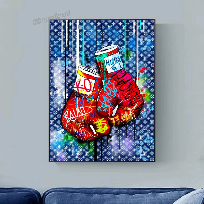 Abstract Luxury Pop Art Posters Boxing Gloves Graffiti Canvas Painting Fashion Wall Art Pictures Home Living Room Decor No Frame