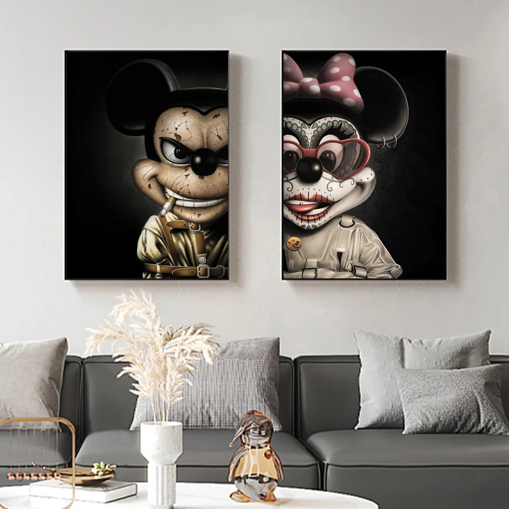 Bad Mickey And Minnie Funny Posters Tattoo Mouse Canvas Art Mafia Gangs Animal Wall Decor Prints Painting For Living Room