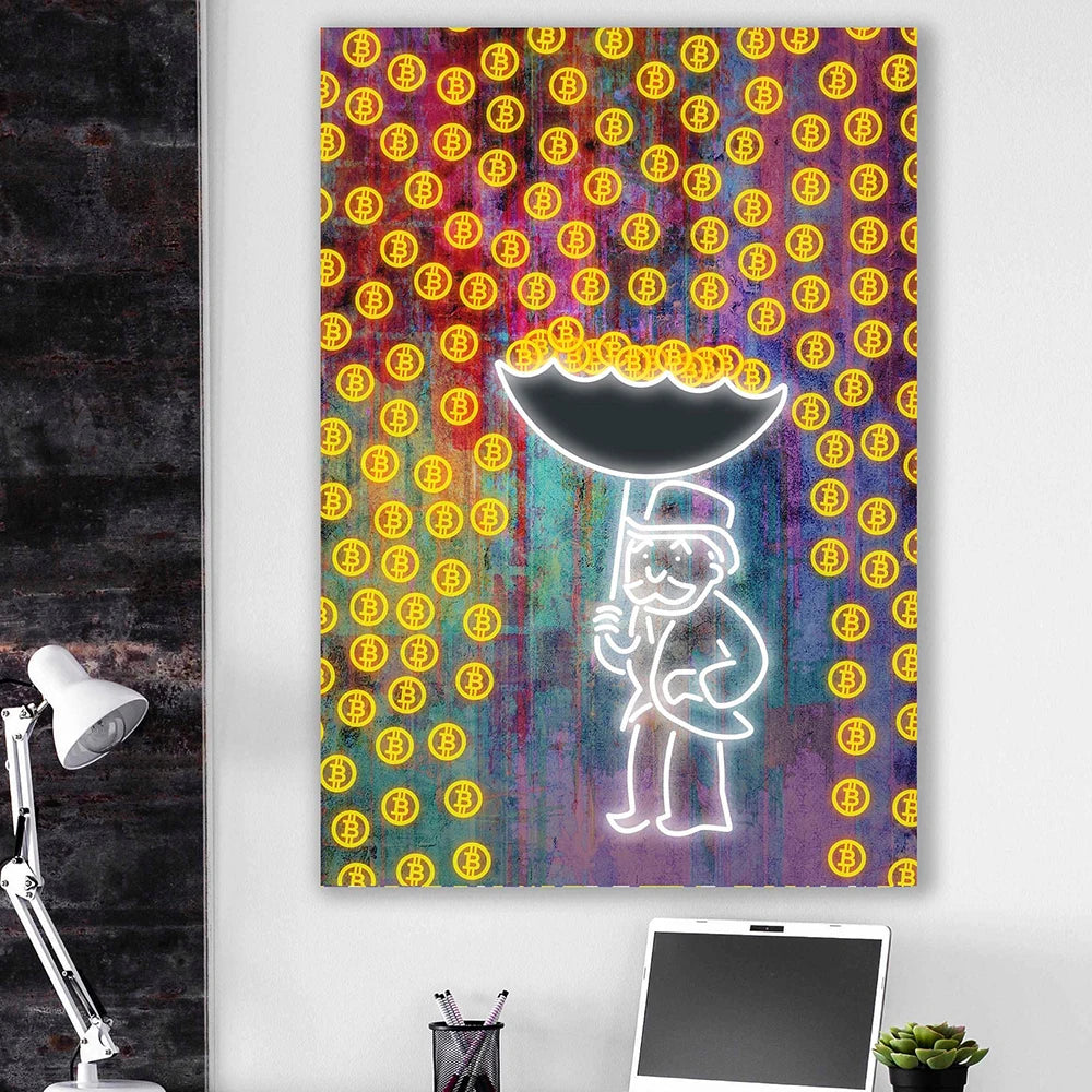 Bitcoin Wall Art Poster Prints Graffiti Alex With Umbrella Canvas Painting Picture Crypto Lovers For Living Room Home Decoration