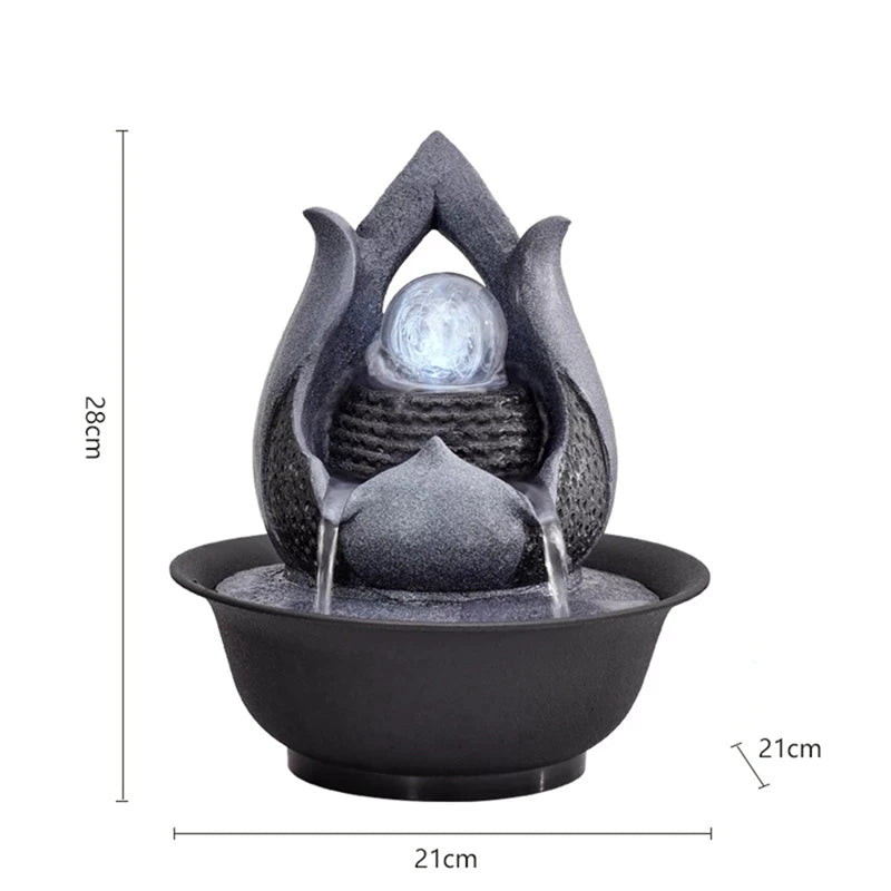 Indoor Electric Tabletop Fountain With LED Lights Decorative Tiered Rock And Waterfall Design Quiet & Soothing