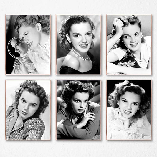 Vintage Black and White Judy Garland Famous Movie Actress Posters Canvas Painting Print Wall Art Picture Living Room Decoration