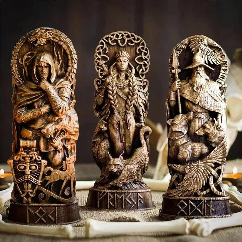 Nordic God Statue Decor Resin Freya Odin Sol God Figurines Pantheon Altar Scandinavian Sculpture Desktop Living Room Decoration