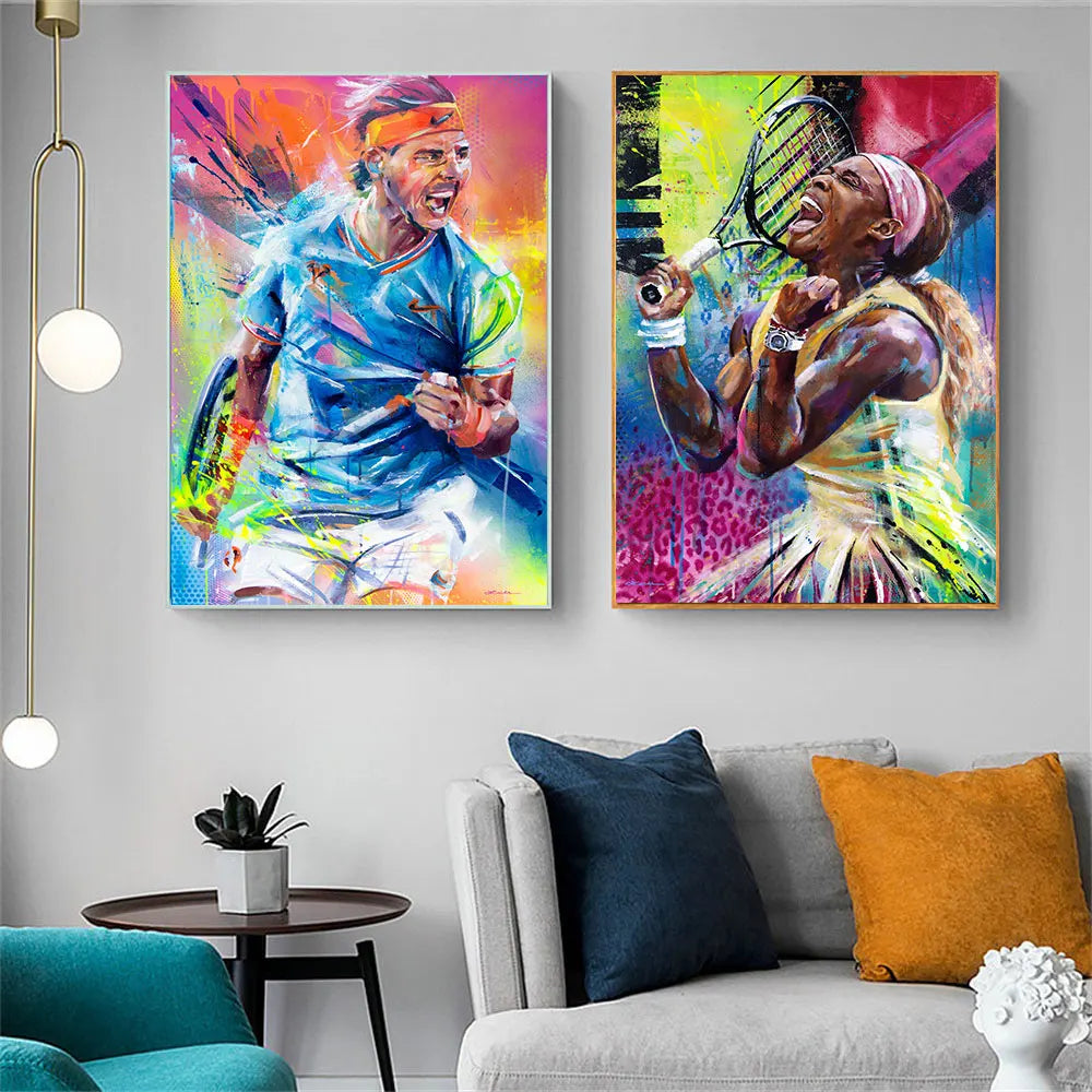 Graffiti Serena Williams Rafael Nadal Art Poster Prints Modern Tennis Player Canvas Paintings Wall Art for Gym Room Home Decor