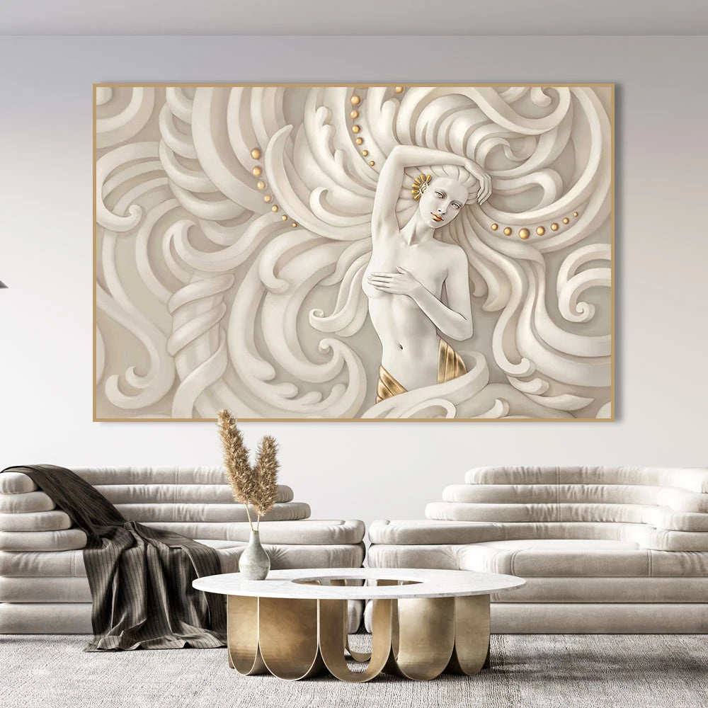 3D Clay Relief Wall Art Abstract Woman Canvas Painting Print Elegant Nude Pictures Living Room Bedroom Home Decor Poster Cuadros