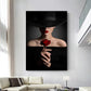 Fashion Women Black Hat Sexy Red Lip Rose Wall Art Poster Canvas Painting Modern Art Picture for Living Room Home Decor Cuadros