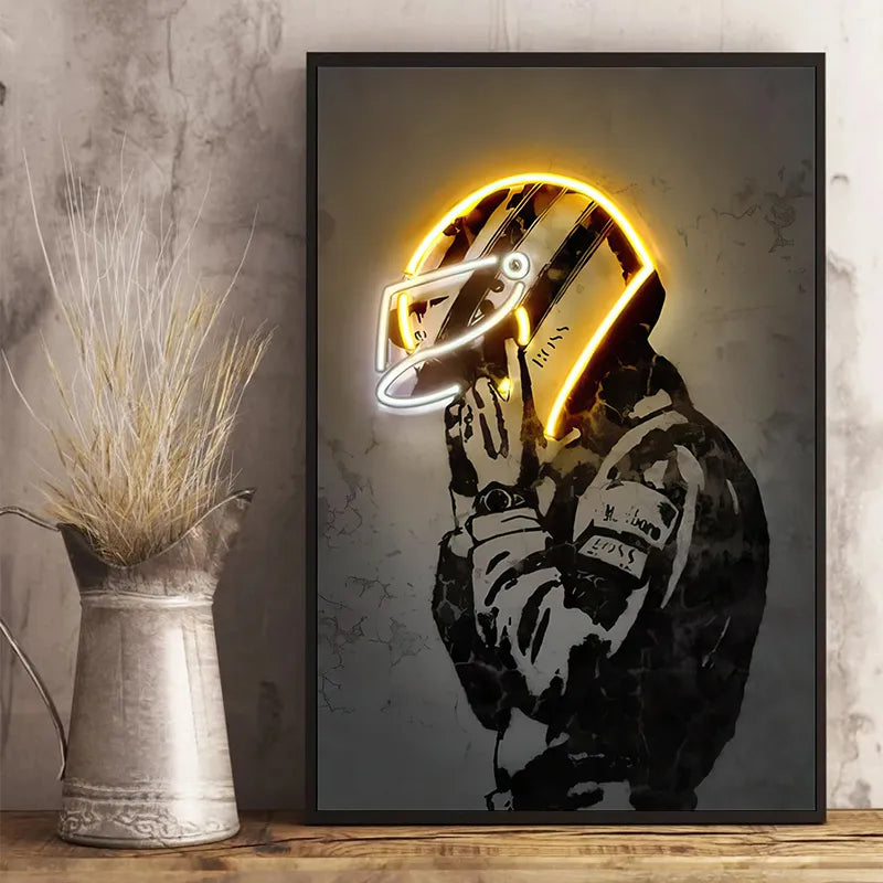 Ayrton Senna Neon Racing Suit Print Poster Modern Graffiti F1 Wall Art Canvas Painting Retro Picture for Living Room Decoration