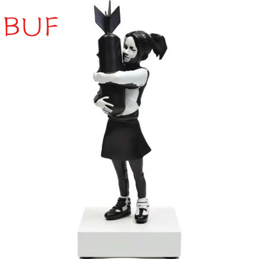 Banksy Sculpture for Home Decor,Bomb Hugger,The Girl Who Emstrained the Bomb Statue,War and Peace Figurines,Resin Craft Ornament