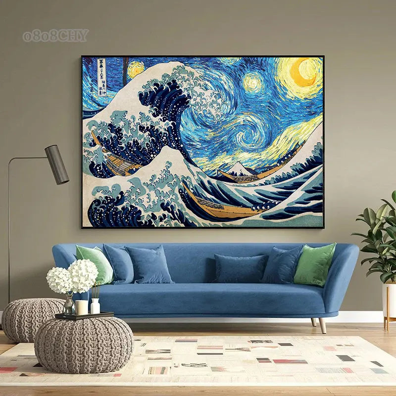 The Great Wave Off Kanagawa Canvas Painting Cartoon Great Waves Art Posters Japan Famous Painting Wall Art Pictures Home Decor