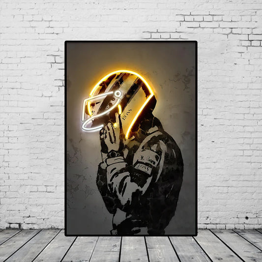 Ayrton Senna Neon Racing Suit Print Poster Modern Graffiti F1 Wall Art Canvas Painting Retro Picture for Living Room Decoration