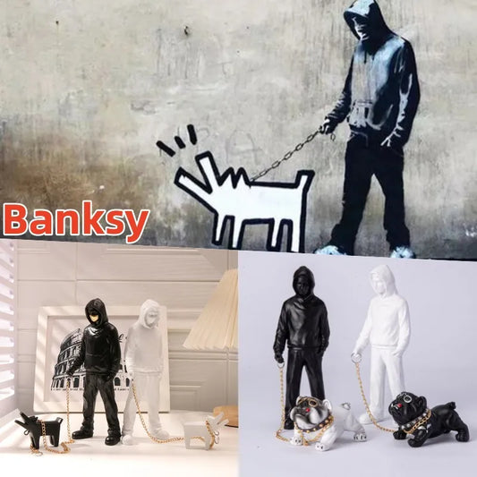 The Man Leading Dog Sculpture Banksy Statue Street Modern Pop Art Living Room Shelf Office Home Bar Decoration Collections Gift