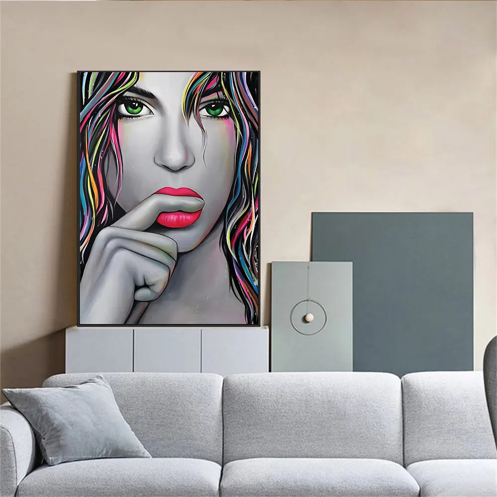 Sexy Graffiti Women Art Poster Print Abstract Pink Lips Portrait Wall Art Picture Canvas Paintings Living Room Home Decoration