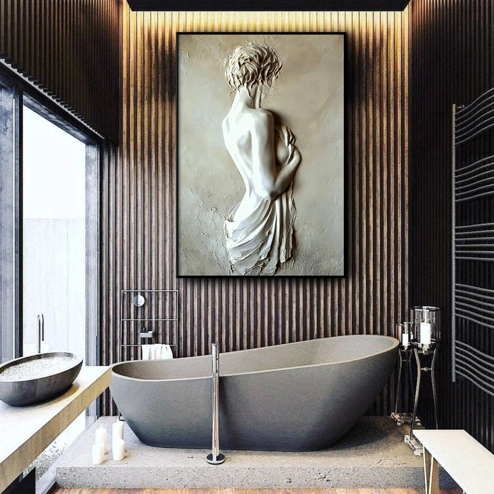 3D Clay Relief Wall Art Abstract Woman Canvas Painting Print Elegant Nude Pictures Living Room Bedroom Home Decor Poster Cuadros