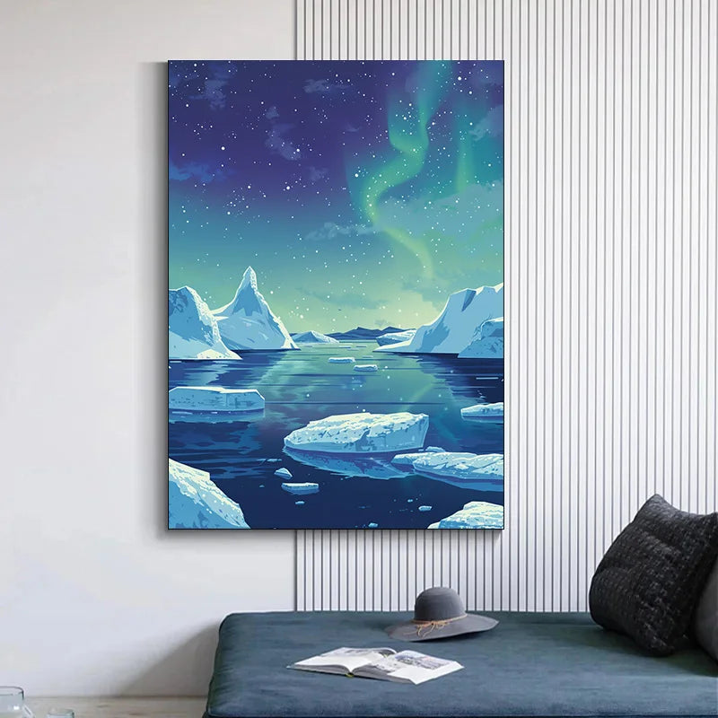 Decorative Painting for Bed Room Decor White Snow Decoration Pictures Room Wall Art Canvas Painting Icebergs 1pcs Aurora Posters