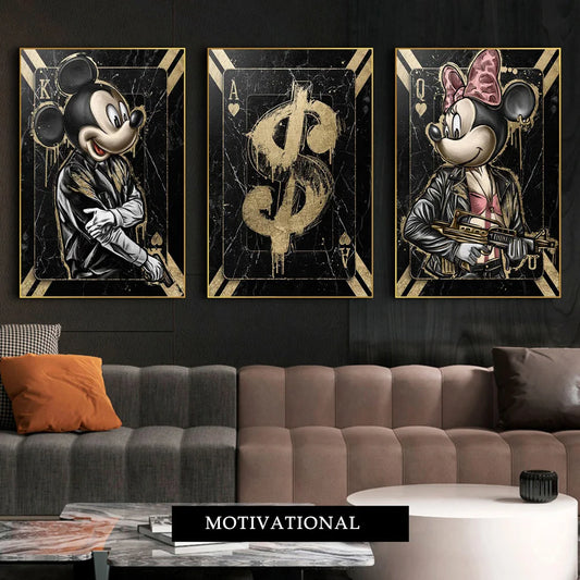 Bad Mickey And Minnie Funny Posters Tattoo Mouse Canvas Art Mafia Gangs Animal Wall Decor Prints Painting For Living Room