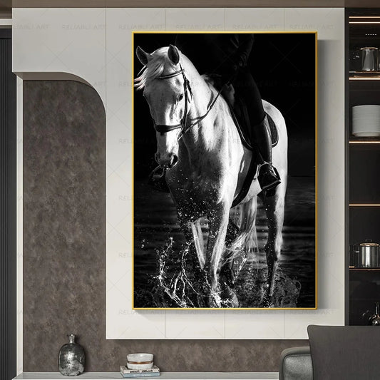 White Horse Posters and Prints Light Luxury Canvas Painting Animal Modern Home Decor Wall Art Pictures for Living Room No Frame