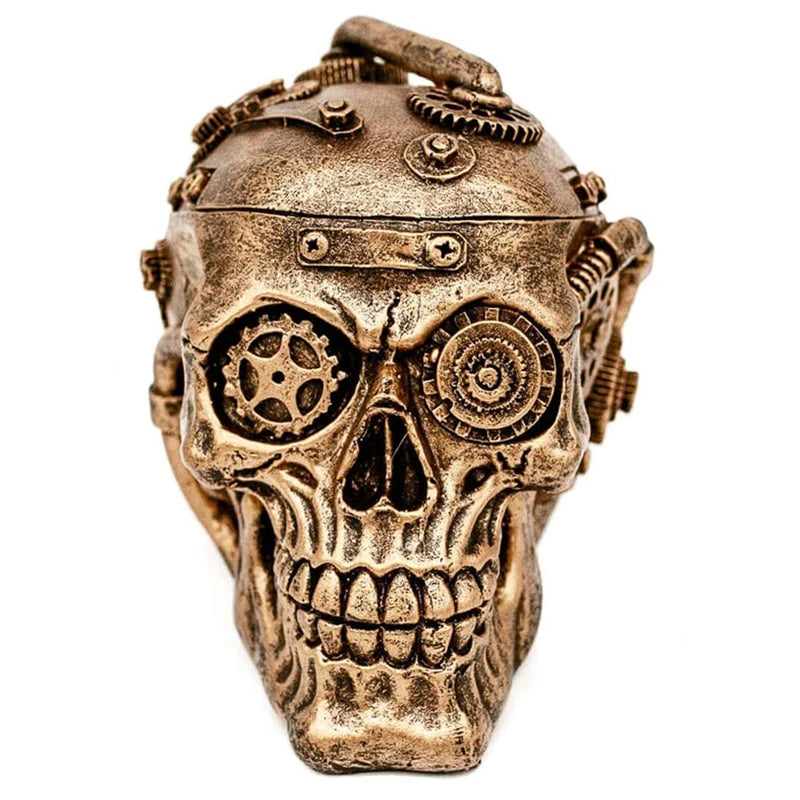 Halloween Steampunk Skull Home Decor - Sci-fi Human Head Skeleton Cranium Figurine Cyborg Protruding Gearwork Statue