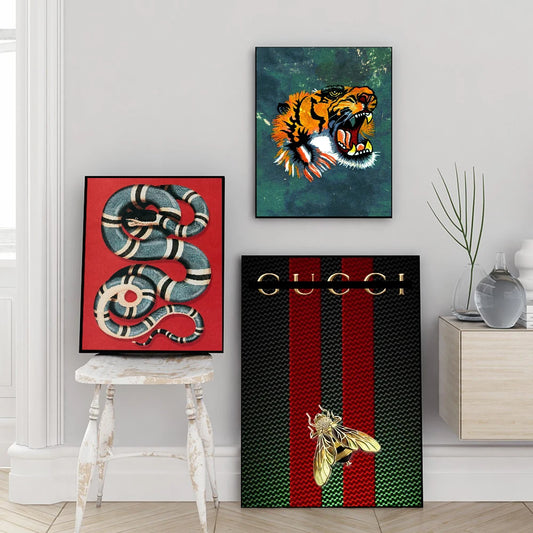 Fashion Bee Tiger Digital Poster Luxury Brand Print On Canvas Painting Vintage Snake Wall Art Picture For Living Room Home Decor