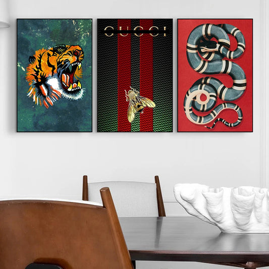 Fashion Bee Tiger Digital Poster Luxury Brand Print On Canvas Painting Vintage Snake Wall Art Picture For Living Room Home Decor