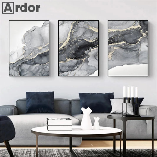 Black Gold Gray Marble Posters Canvas Painting Modern Nordic Abstract Wall Art Print Picture Living Room Interior Home Decor