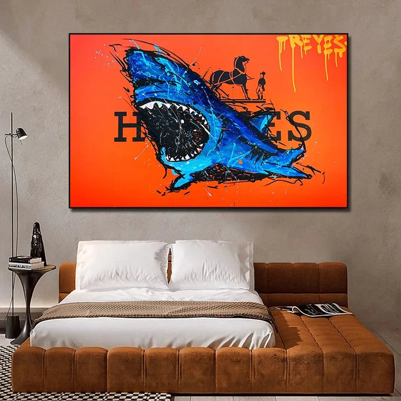 Abstract Luxury Shark Posters Oil Painting Spray Print On Canvas Home Decor Wall Art Modern Pop Hanging Pictures For Living Room