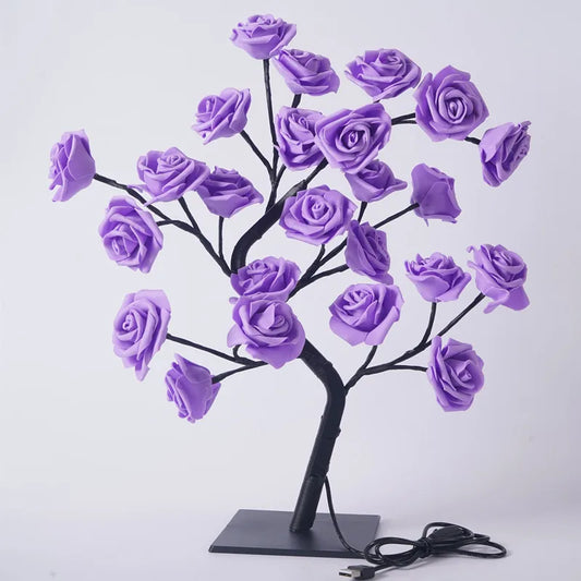 24LED Table Lamp Rose Flower Tree USB Night Lights Christmas Decoration Gift for Kids Room Rose Flower Lighting Home Decoration