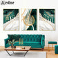 Abstract Marble Green Gold Posters Islamic Calligraphy Canvas Print Allah Name Arabic Art Painting Muslim Pictures Home Decor