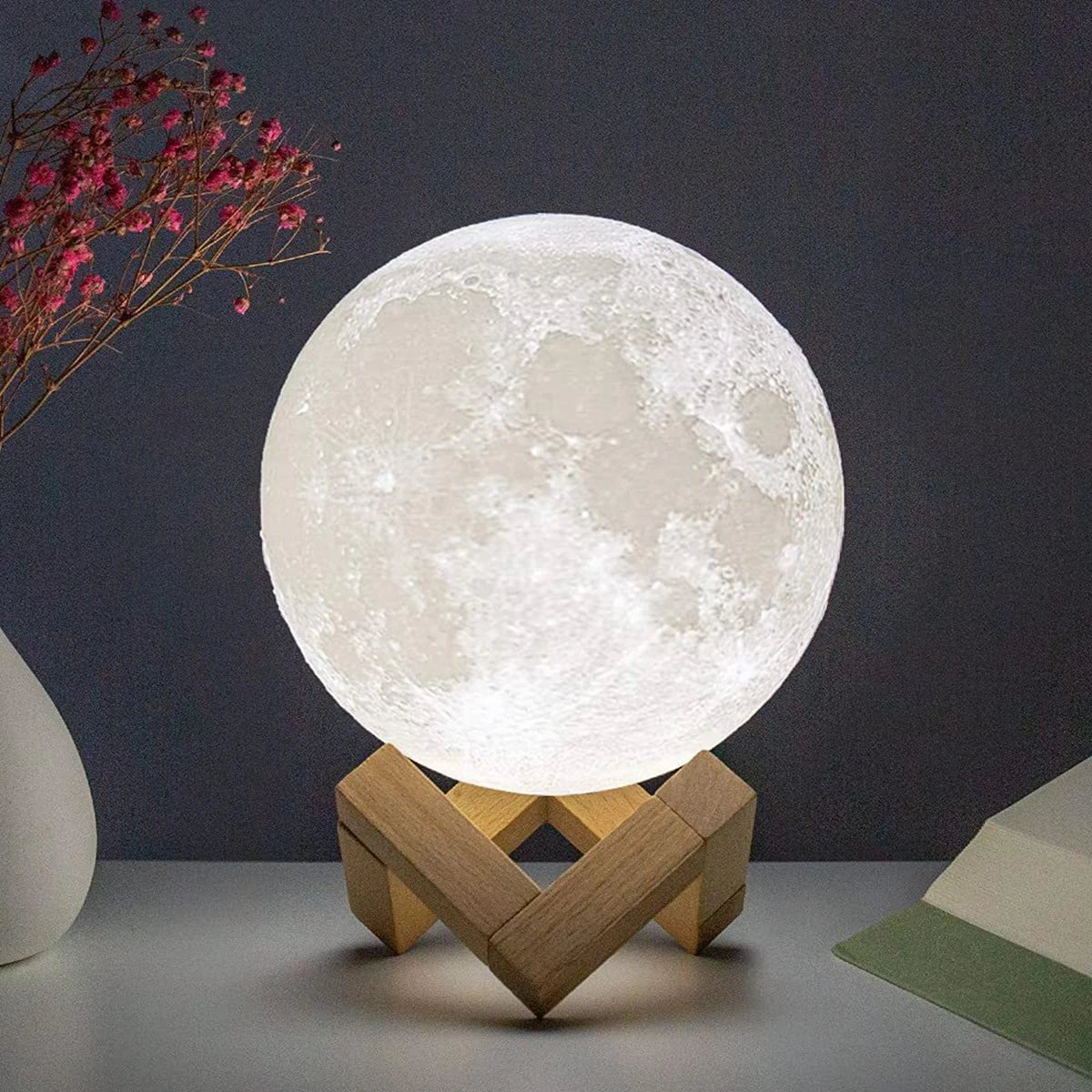 D5 8cm Moon Lamp LED Night Light Battery Powered With Stand Starry Lamp Bedroom Decor Night Lights Kids Gift Moon Lamp Xmas Gift