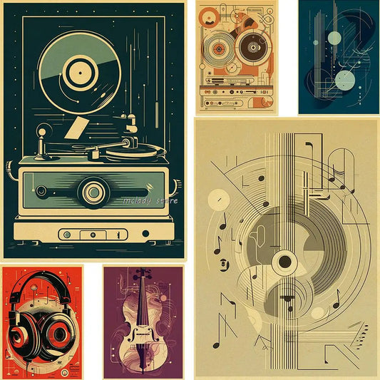 Line Drawing Music AI Poster Prints Kraft Paper Posters Vintage Home Room Bar Cafe Music Club Decor Aesthetic Art Wall Painting