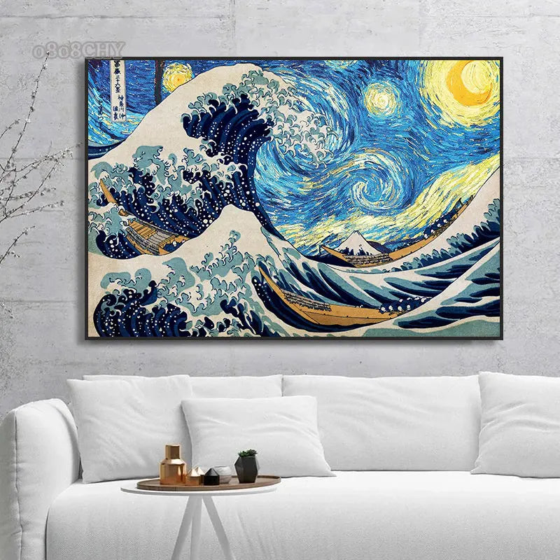 The Great Wave Off Kanagawa Canvas Painting Cartoon Great Waves Art Posters Japan Famous Painting Wall Art Pictures Home Decor