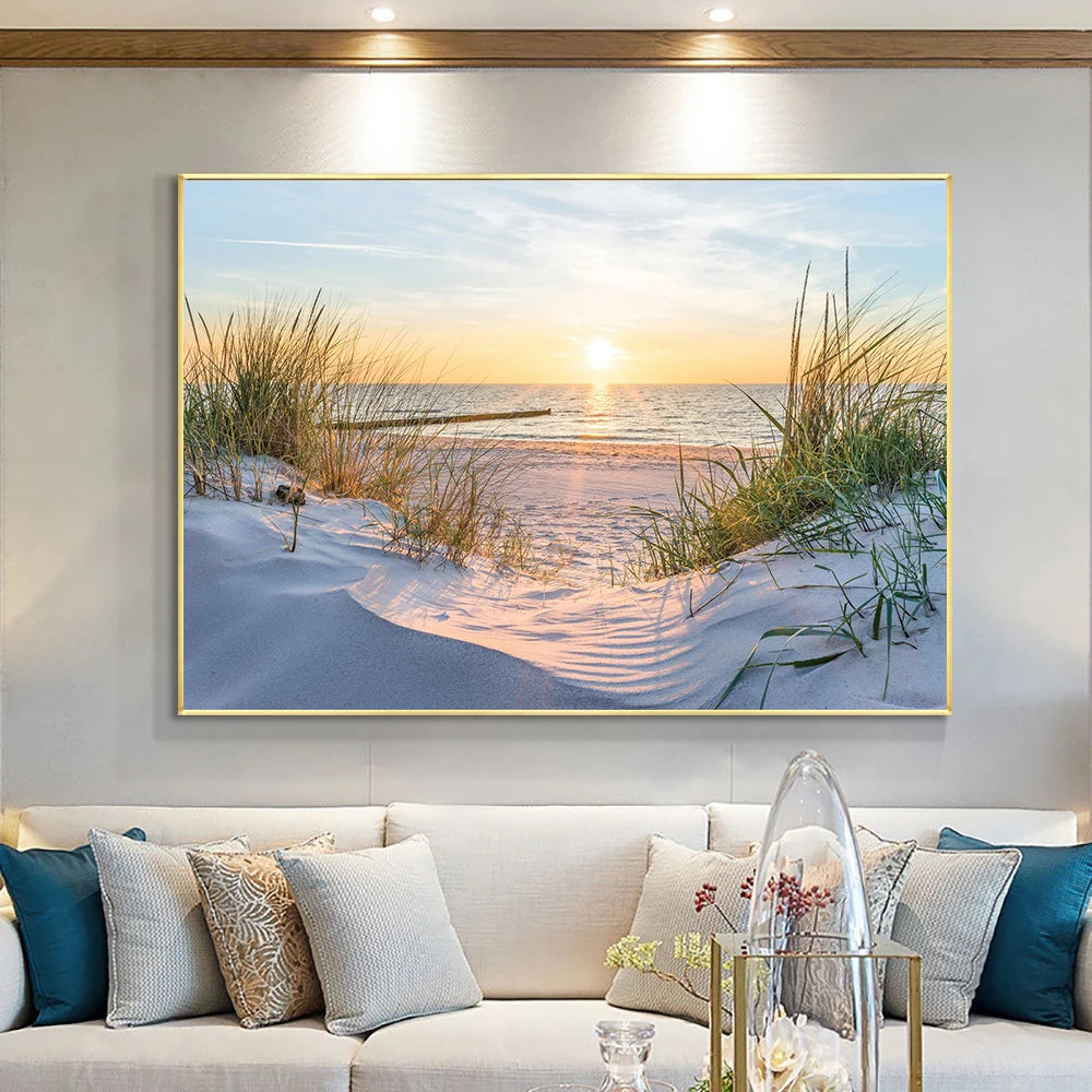 Beach Nature Landscape Photo Canvas Print Wall Art Poster Sun Sea Plants Relaxing Picture for Living Room Home Decor Cuadros