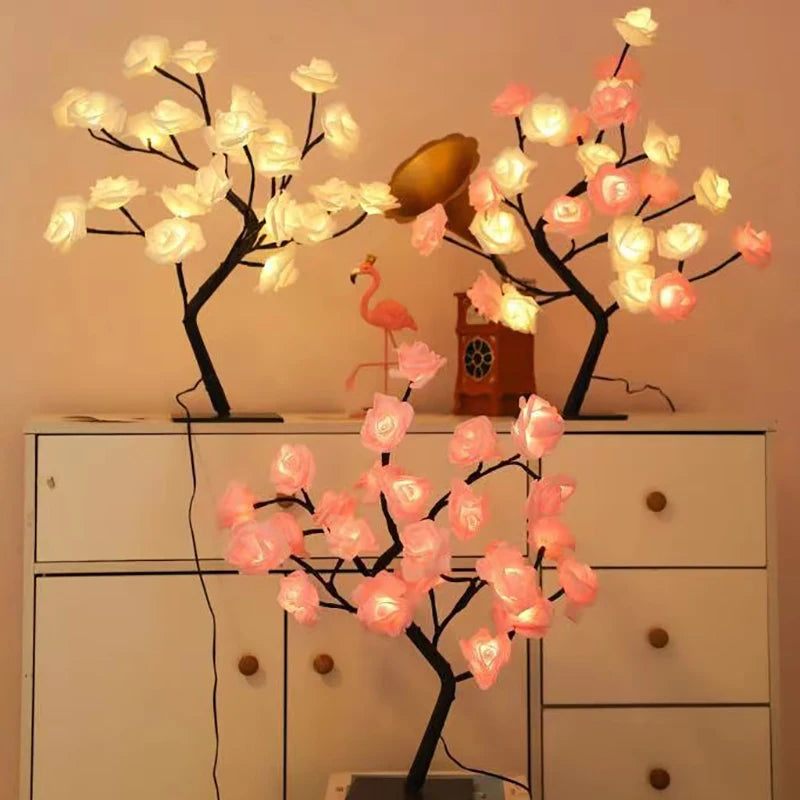 24LED Table Lamp Rose Flower Tree USB Night Lights Christmas Decoration Gift for Kids Room Rose Flower Lighting Home Decoration