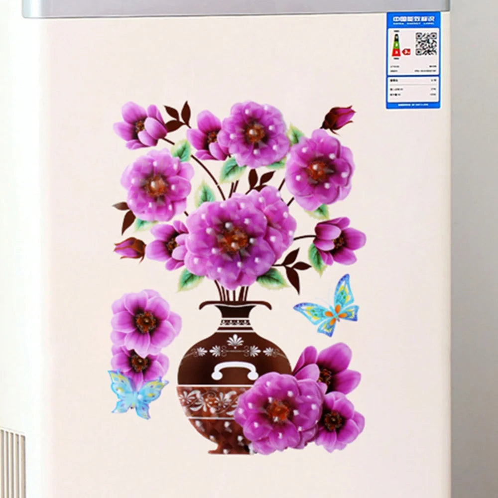 3D Stereo Wall Stickers Simulation Flower Vase Self-adhesive Wall Aesthetic Romantic Mural For House Room Door Fridge Decals